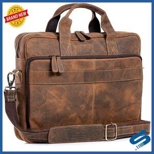 Leather Messenger Bag 18 Inch Laptop Briefcase Office Satchel Unisex Classic